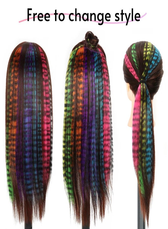 EXTACIO 10pcs/pack Scene Hair Extensions Synthetic Clip in Leopard print Hair piece 18inch Long Straight Colorful striped Hairpieces Halloween Party Cosplay Y2K Use for Women - Image 2